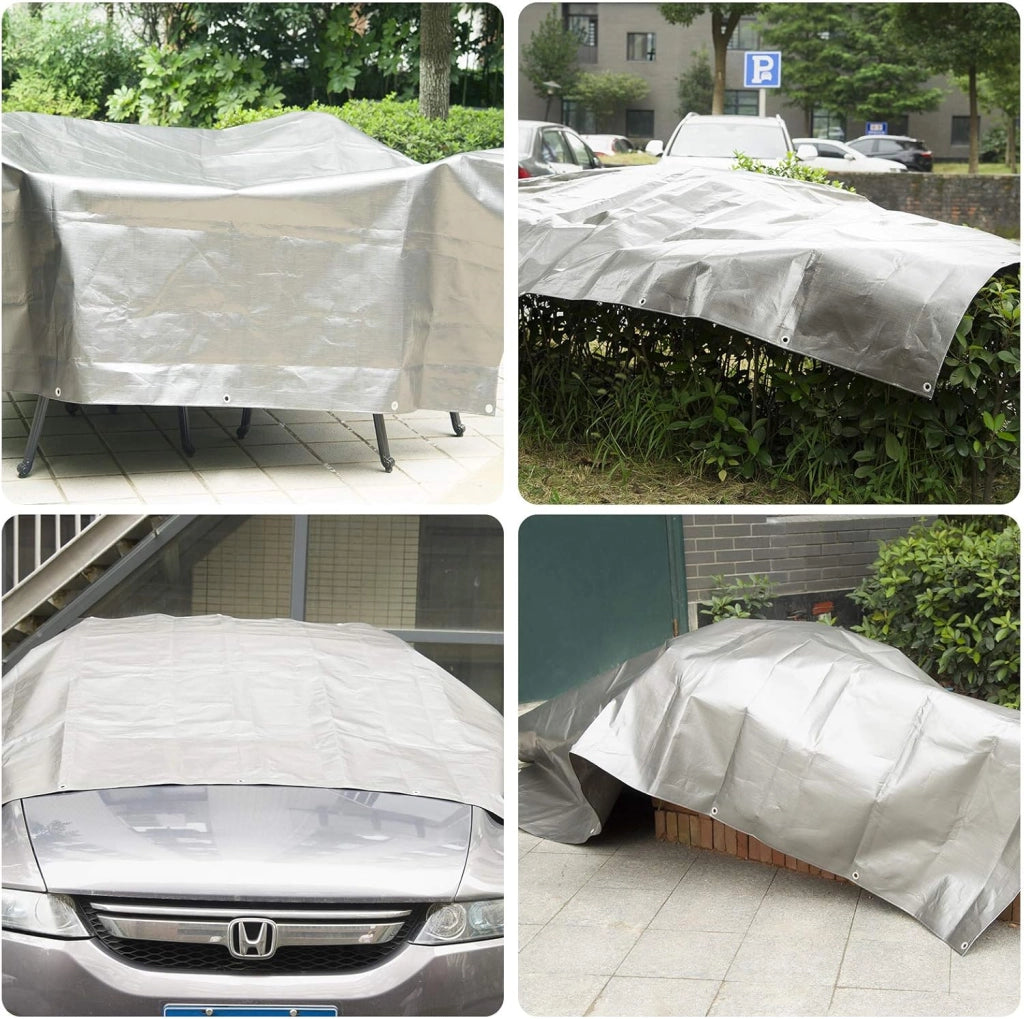 Telo Idrorepellente Esterno,180g/m² PE Telone Occhiellato Idrorepellente Rinforzato, Telo Protettivo Multiuso per Barche, Legno, Piscina, Mobili da Giardino, Auto, 3x5m,Grigio