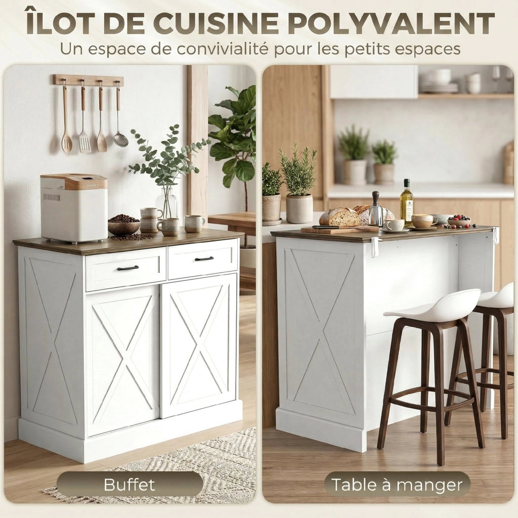 Mobile cucina isola centrale con 2 cassetti 2 ante scorrevoli ripiano regolabile ¨C Xylo ¨C Bianco