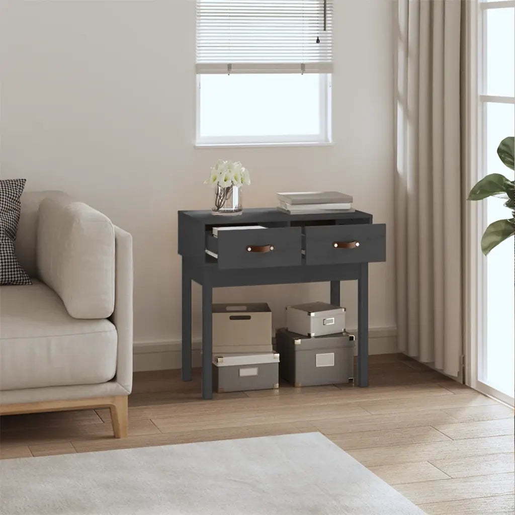 Tavolo Consolle Grigio 76,5x40x75 cm in Legno Massello di Pino 821751