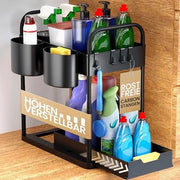 Pannello di sostegno per vasca da bagno, regolabile in altezza con 2 livelli, nero, organizzatore per la cucina, cassettiera, mensola per spezie, organizzatore per la vasca da bagno