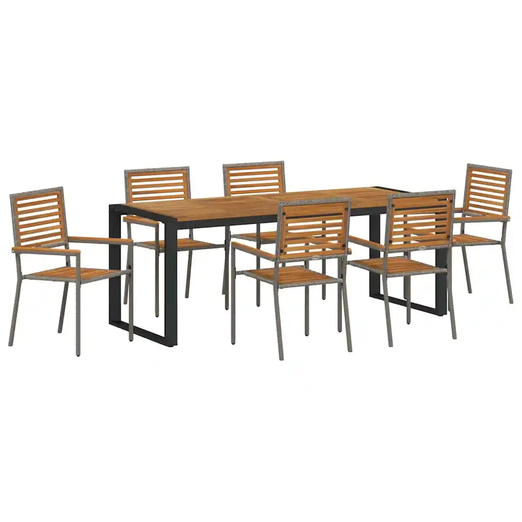 Set da Pranzo per Giardino 7 pcs Grigio e Marrone polyrattan 3365485