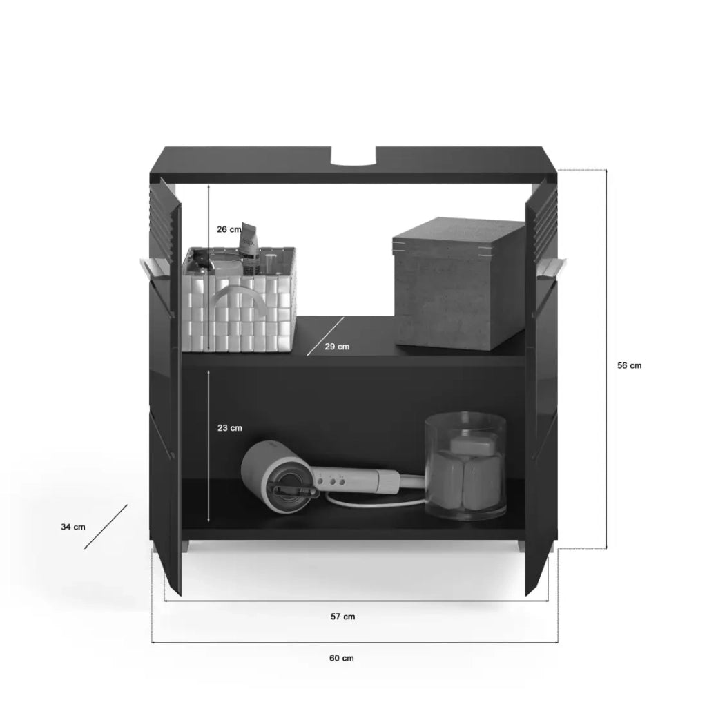 Set di mobili per bagno: Mobile sotto lavabo + colonna bagno + Mobiletto con specchi - Nero