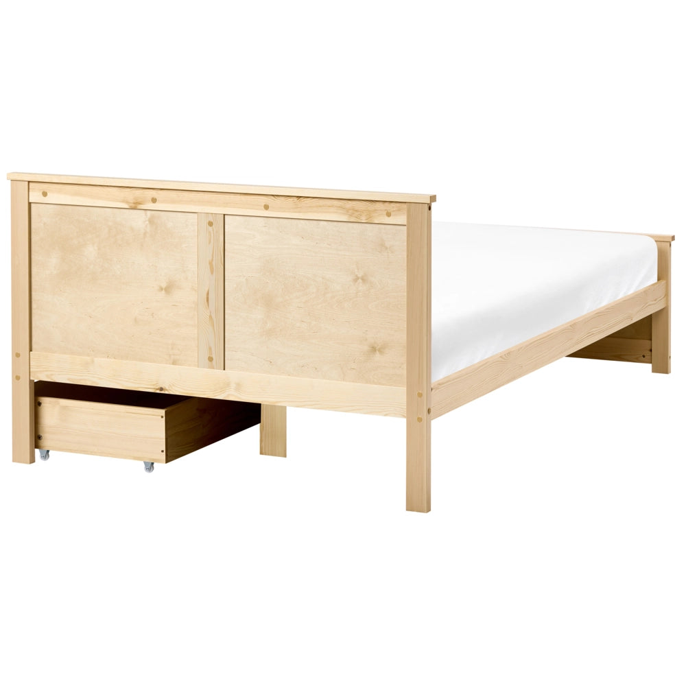 Letto matrimoniale con 2 cassetti in legno marrone chiaro stile 120 x 200 cm con testiera in stile scandinavo