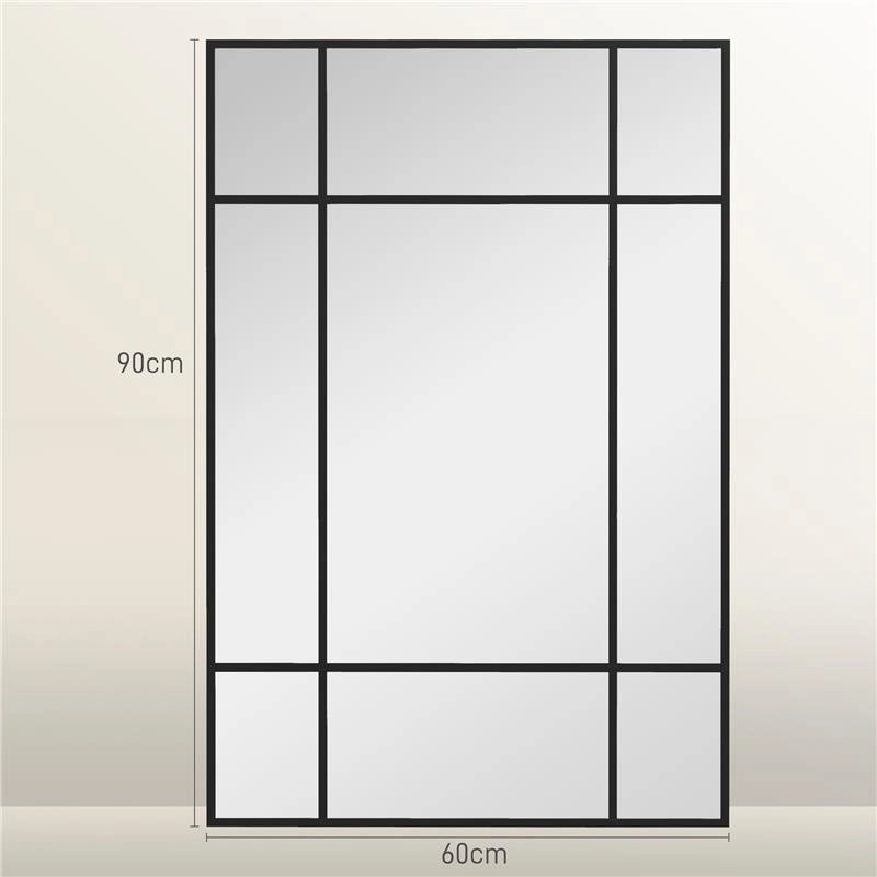 SPECCHIO DA PARETE STILE FINESTRA CON MONTAGGIO VERTICALE E ORIZZONTALE, 90X60 CM, NERO