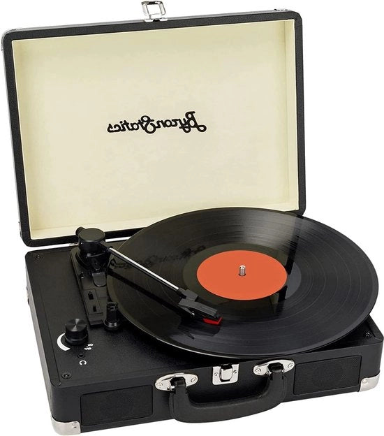 Tavolo da vinile con velocità di rotazione 33-45-78 rpm e altoparlante interno - uscita RCA Line-Out - ingresso AUX - valigetta vintage (nero)