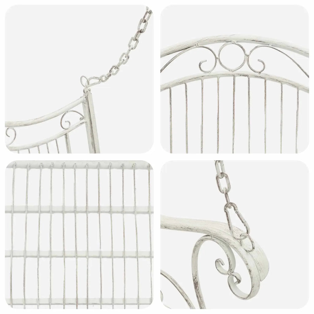 Panchina a Dondolo Acciaio 115 x 61 x 63 cm Bianco Antico