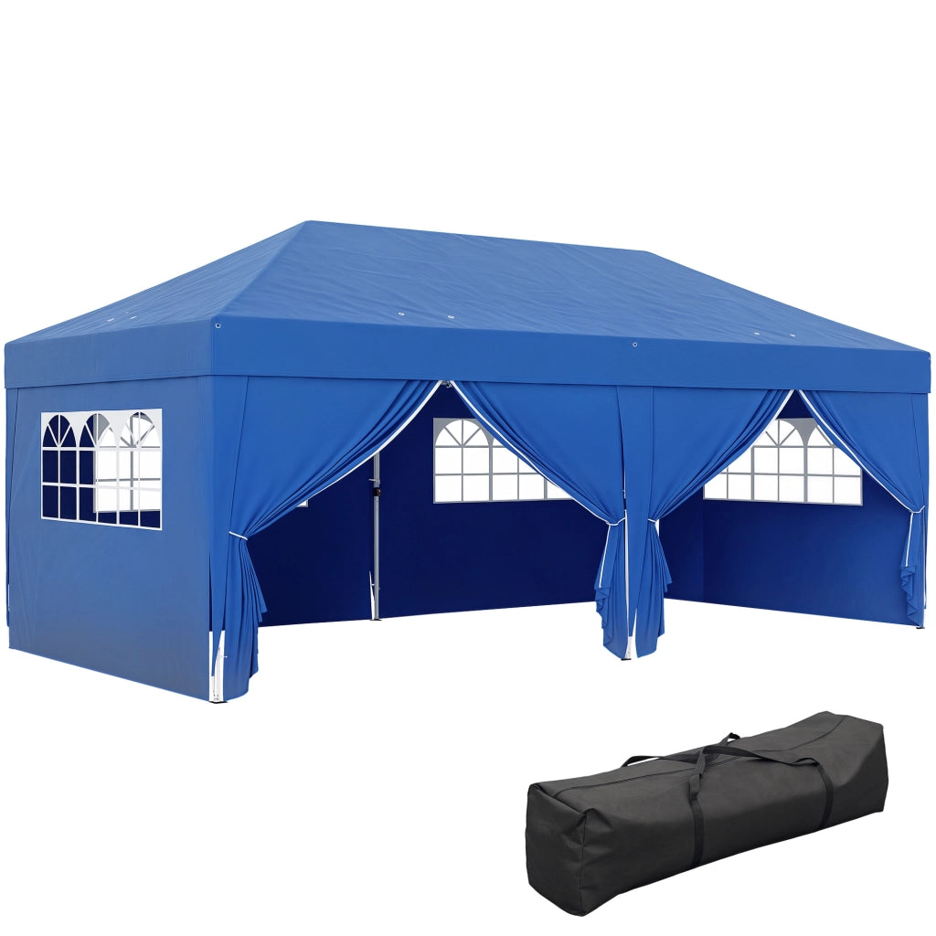 Tonnelle da giardino pieghevole 3x6 m con 6 pareti ¨C zephmum ¨C blu