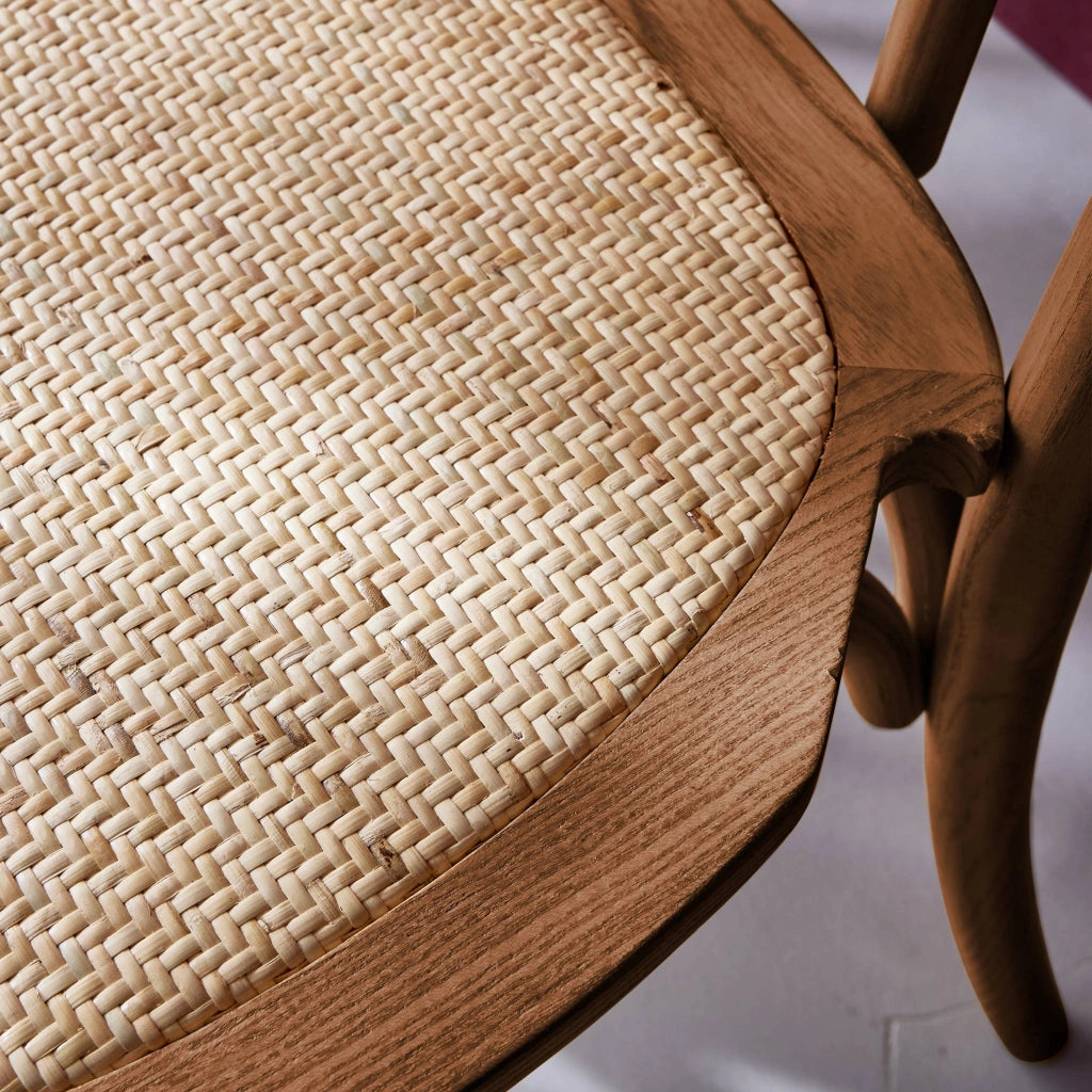 Set di 4 sedie vintage in legno e rattan, effetto noce