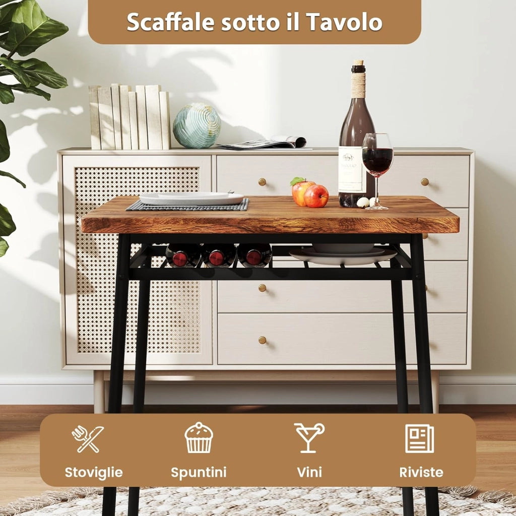 Set Mobili da Bar Tavolo e 2 Sedie, Tavolino Quadrato con Scaffale di Stoccaggio, Tavolo Birreria con 2 Seide per Balcone, Sala da Pranzo, Cucina e Ristorante (Caffè)