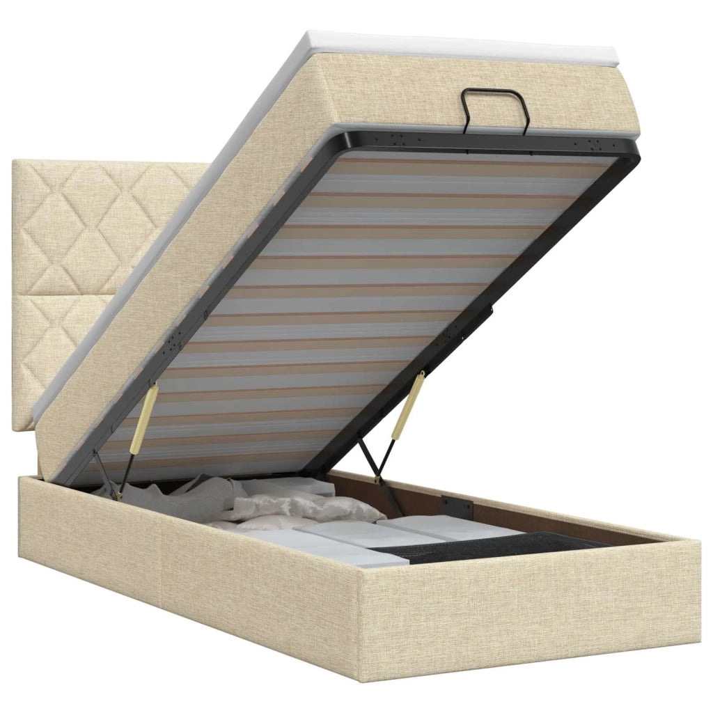 Letto ottomano con materasso Crema 90 x 190 cm Tessuto 3457540