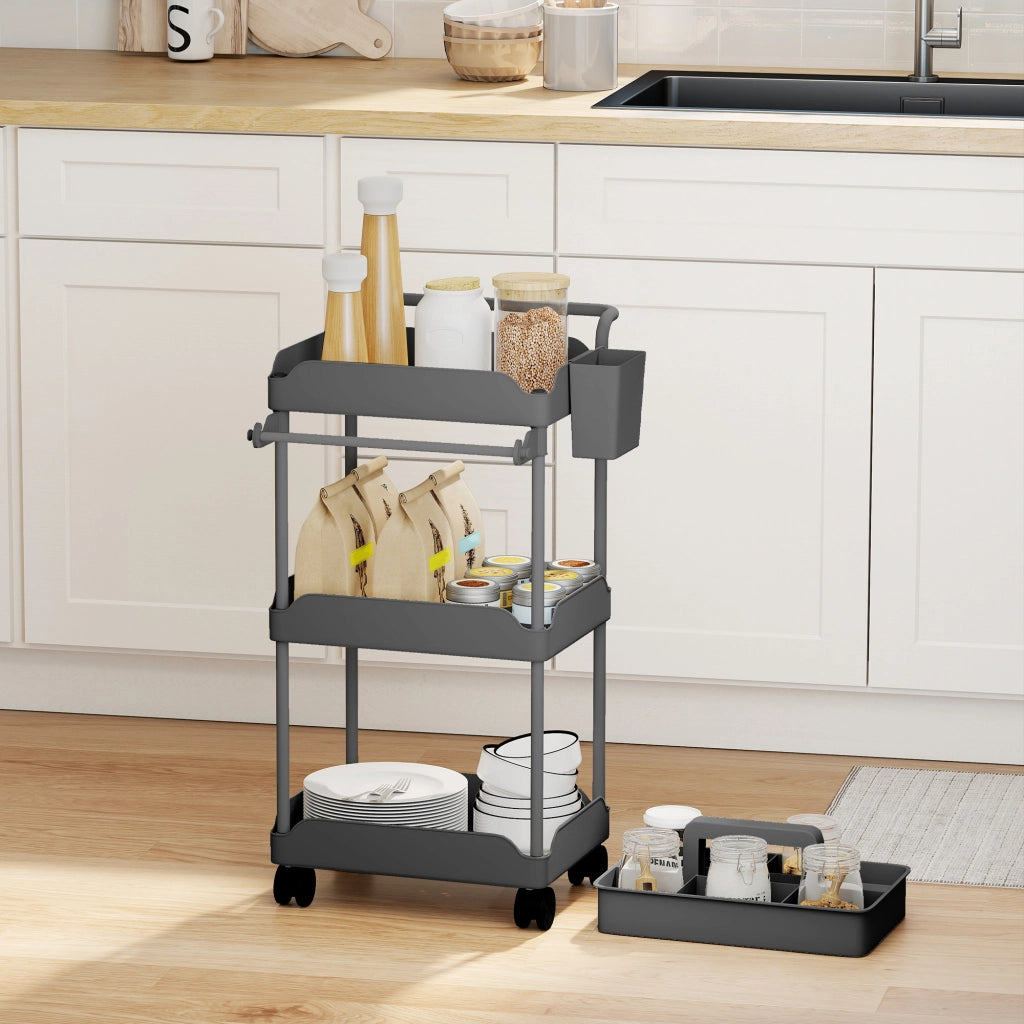 Carrello da Cucina a 3 Livelli con Cestini ¨C zephmum ¨C Grigio