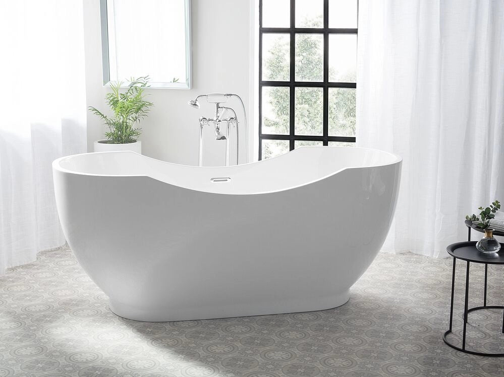 Vasca freestanding in acrilico sanitario bianco lucido singolo 169 x 77 cm ovale dal design moderno
