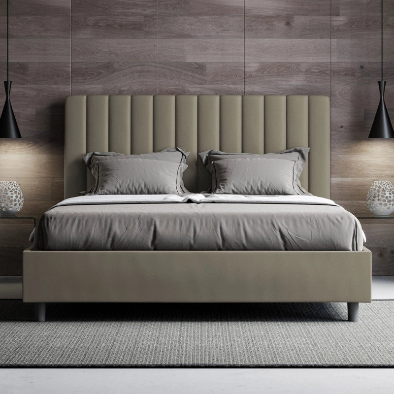 Letto imbottito Matrimoniale 170x190 cm Agueda - Similpelle,Cappuccino,Contenitore
