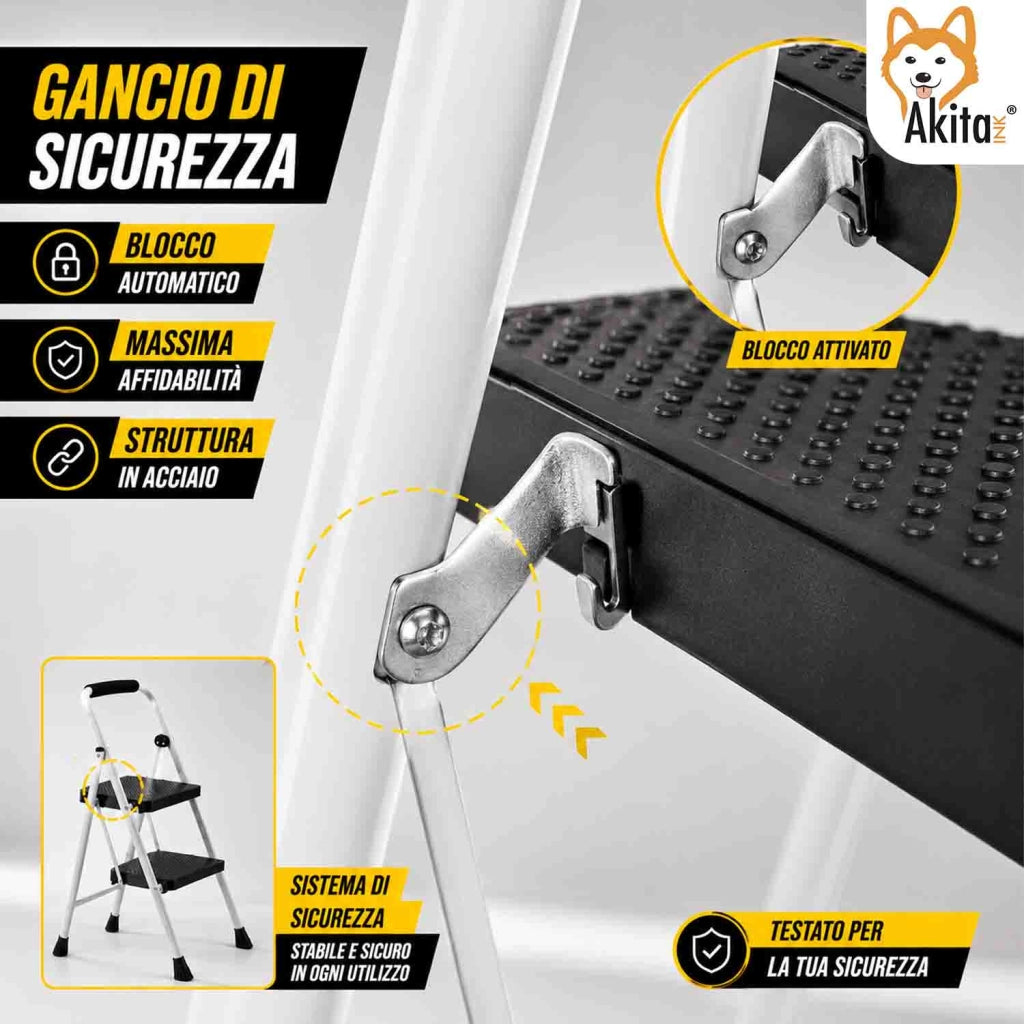 Akitaink Scaletta Acciaio 2 Gradini Pieghevole Bianca 250 Kg