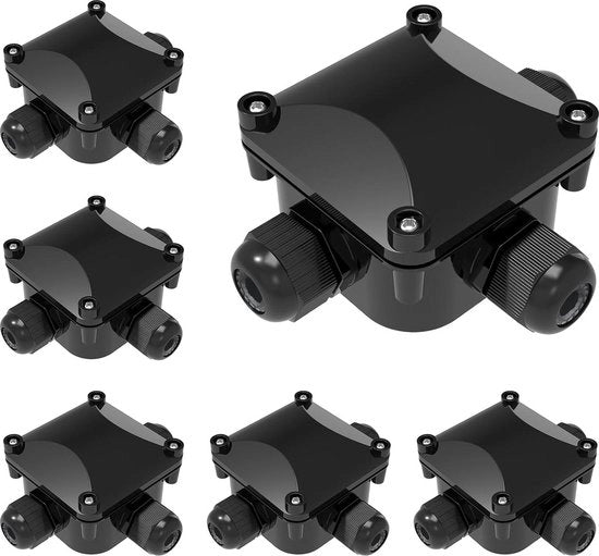 Scatola di connessione per esterno impermeabile IP68 - 6 pezzi - connettore di cavo - scatola di connessione a 3 vie - scatola da installazione nera