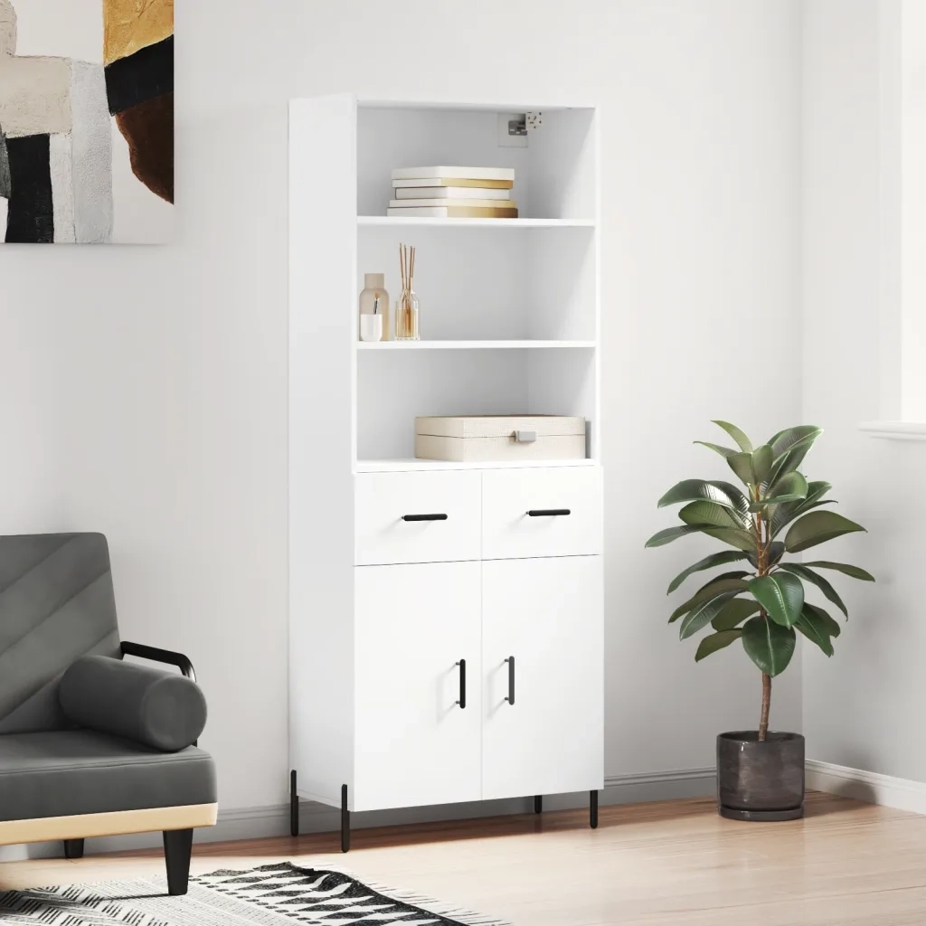 Credenza-Buffet-Armadio da cucina Bianca 69,5x34x180 cm in Legno Multistrato 630692