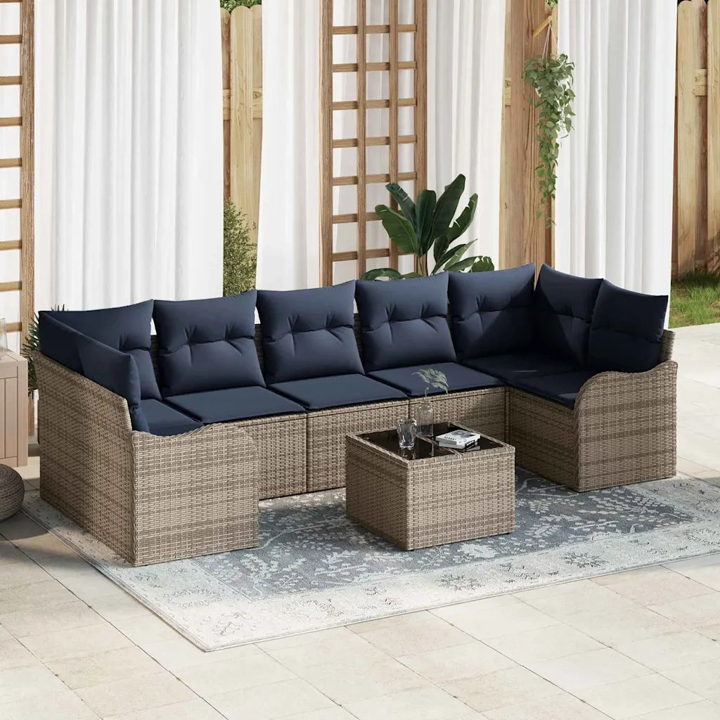 Set di divani 8 pz 7-Numero di posti Grigio polyrattan 3345625