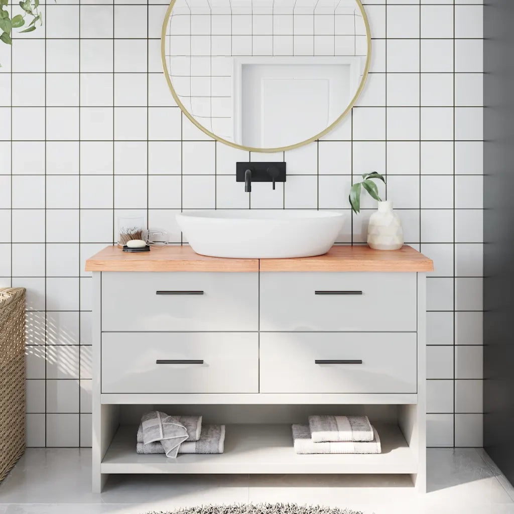 Piano Bagno Marrone 120x30x(2-4) cm Legno Massello Trattato 3156137