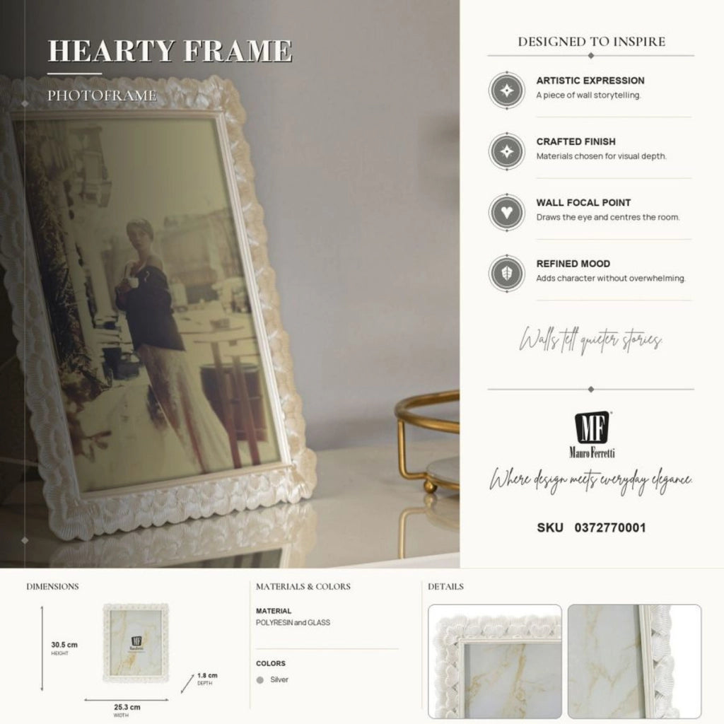 Cornice portafoto Hearty argento con profilo a cuori 20x25 cm