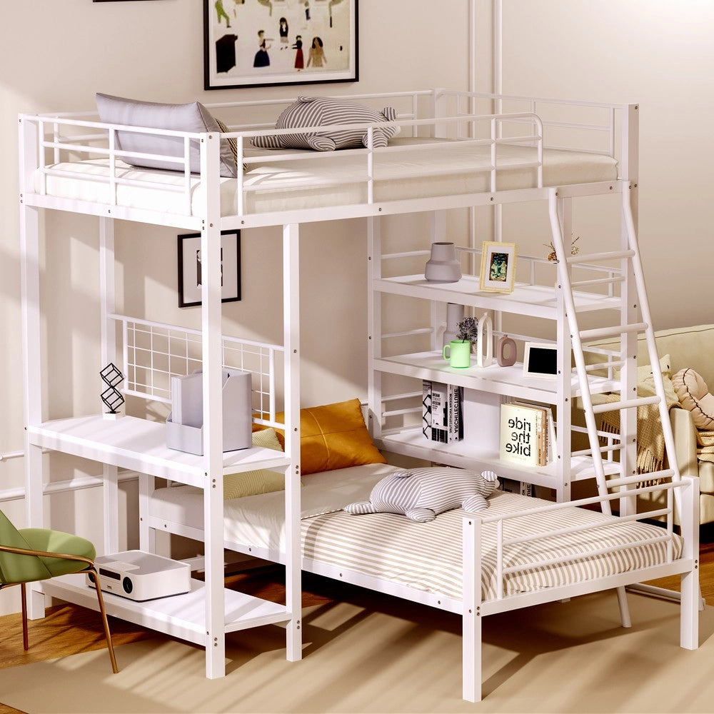 Letto a Castello in Metallo con Ripiani ¨C MINIMAL ¨C Bianco 90x200