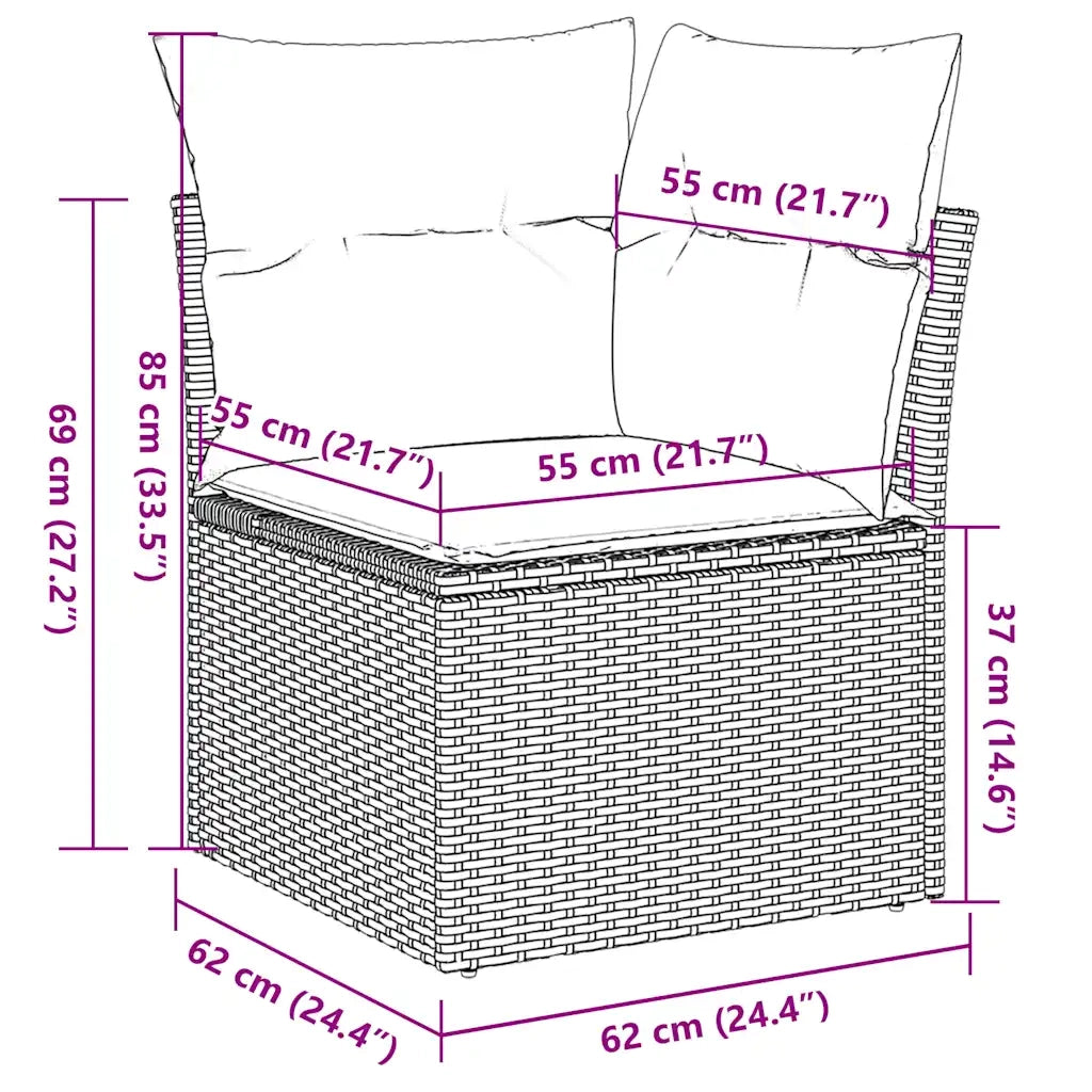 Set Divani da Giardino 9pz con Cuscini Marrone in Polyrattan 3218173