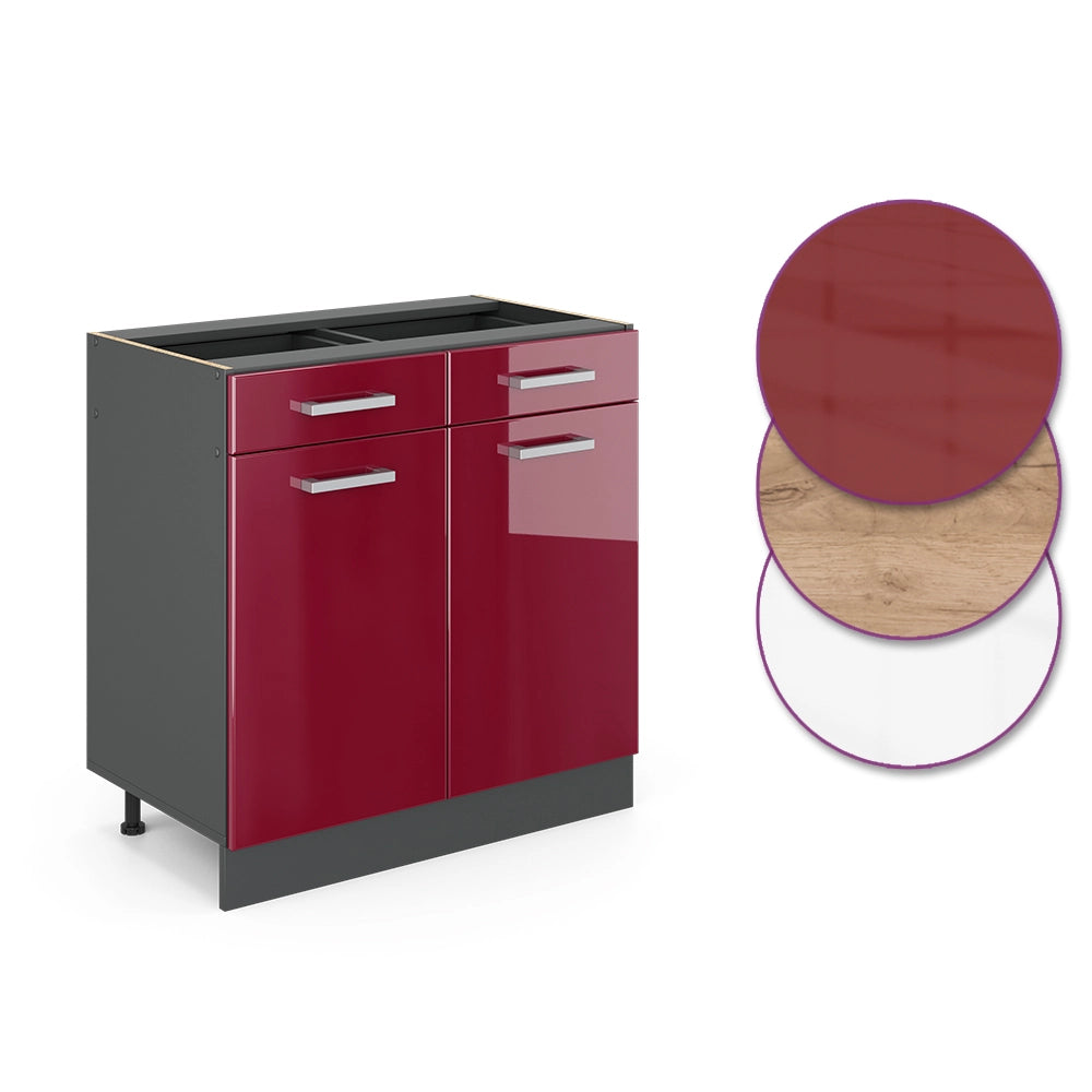 Vicco Mobiletto base per cucina Rosso lucido 80 cm , PL Rovere