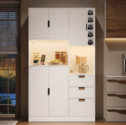 Mobile buffet 105x40x180 cm bianco in MDF, 3 cassetti e portabottiglie laterale