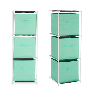 Cassettiera Multiuso in Metallo 3Cassetti in Stoffa 35x35 H 102cm Verde Salvaspazio
