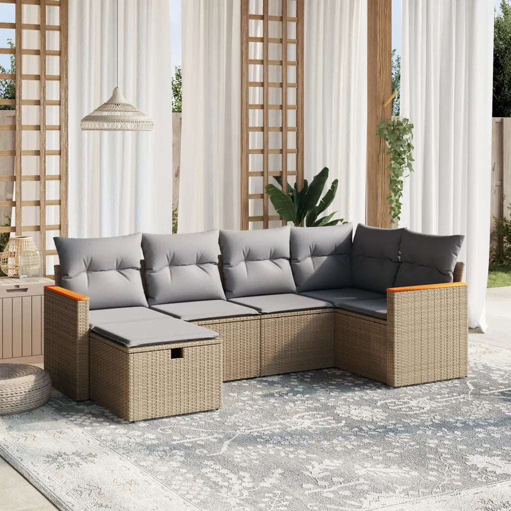 Set Divano da Giardino 6 pz con Cuscini Beige Misto Polyrattancod mxl 114523