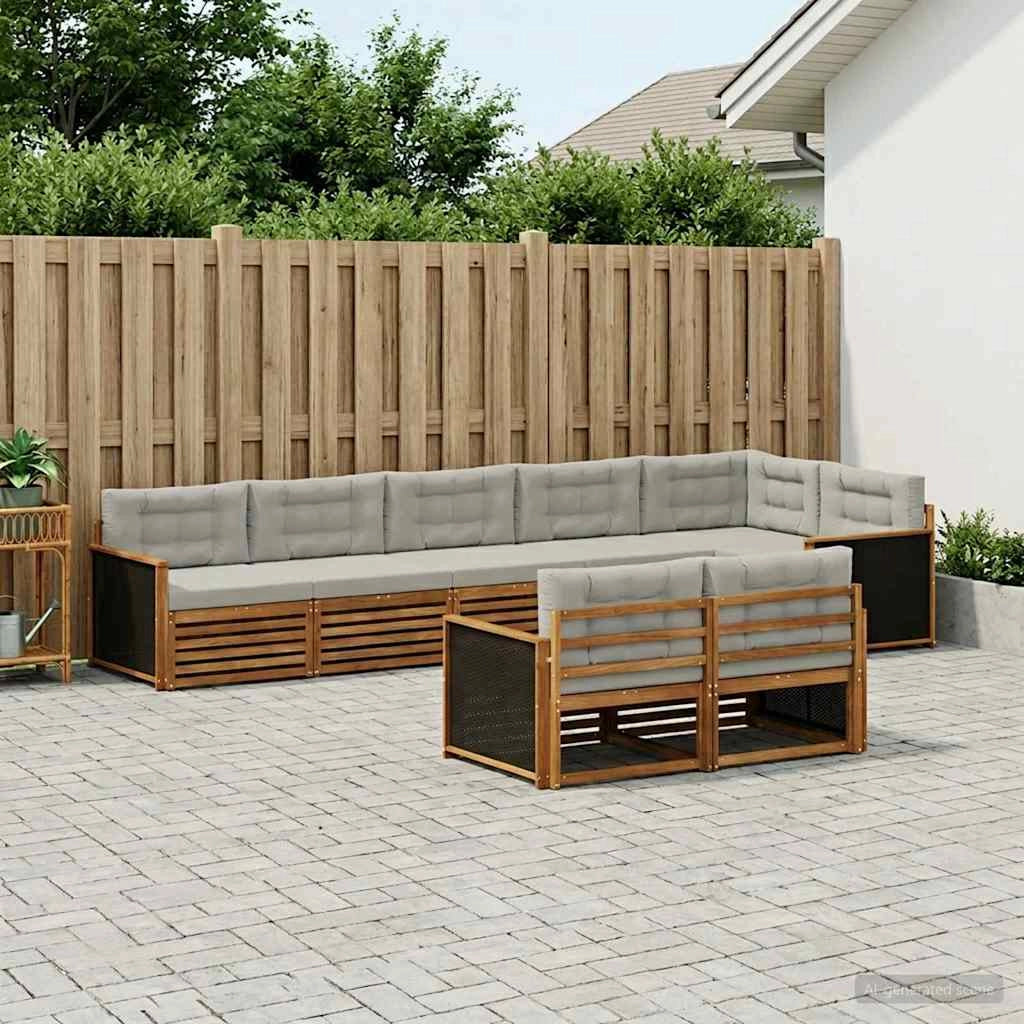 Set di divani da esterno 8 pz Naturale e Grigio Chiaro 3383494