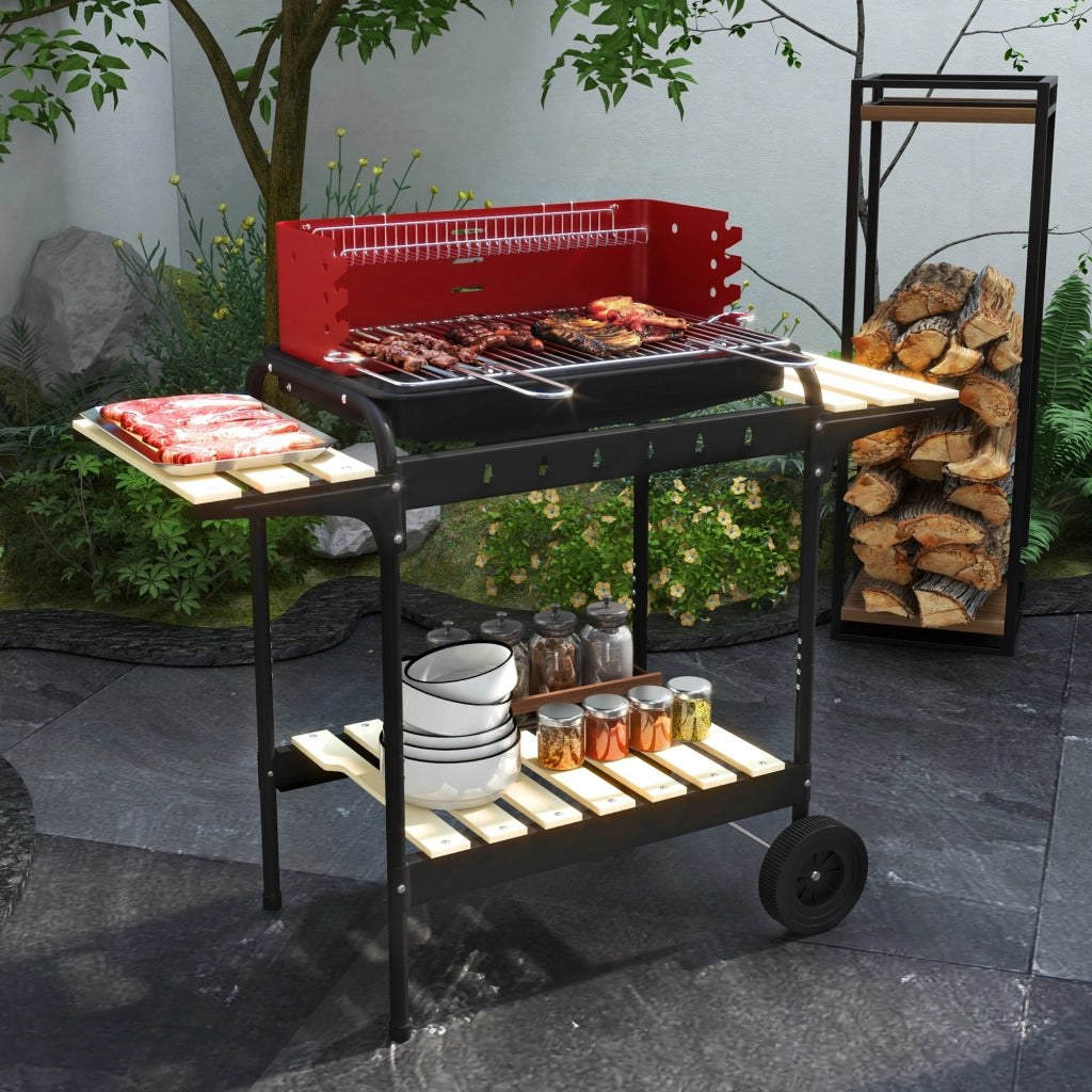 Barbacoa a Carbone con Ruote ¨C zephmum ¨C Griglia Regolabile, Grigio e Nero 103x47x95 cm