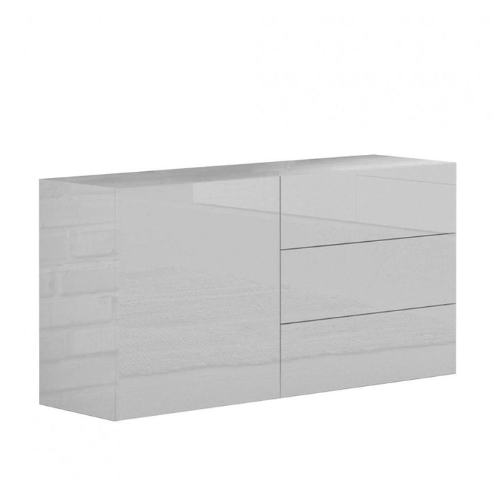Credenza moderna con 1 anta e 3 cassetti in bianco lucido METIS