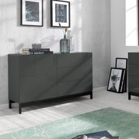 Credenza Moderna 1 Anta + 3 Cassetti Metis con Piede in Metallo Antracite Laccato