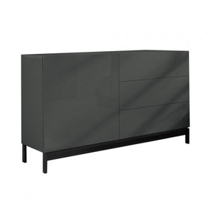 Credenza Moderna 1 Anta + 3 Cassetti Metis con Piede in Metallo Antracite Laccato