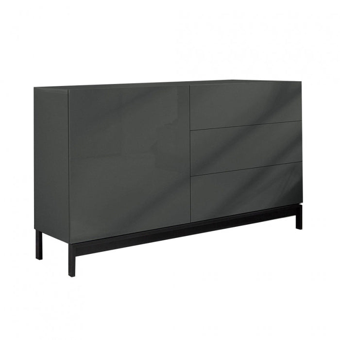 Credenza Moderna 1 Anta + 3 Cassetti Metis con Piede in Metallo Antracite Laccato