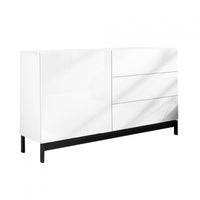 Credenza moderna METIS con piede in metallo bianco lucido e 1 anta + 3 cassetti