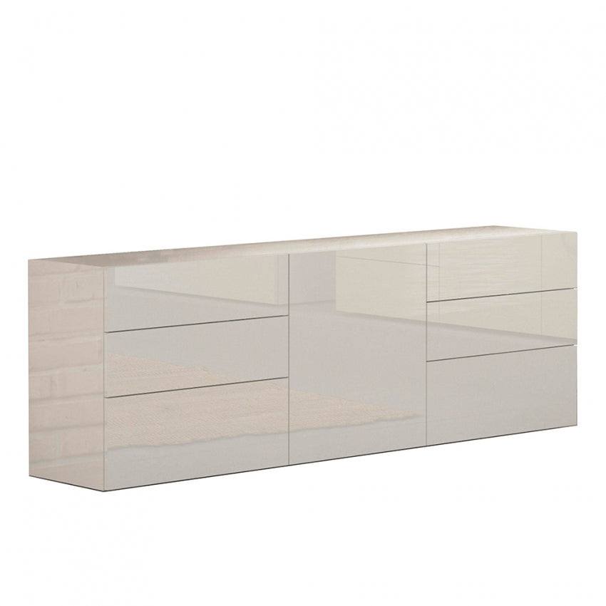 Credenza moderna 1 anta + 6 cassetti METIS bianco lucido