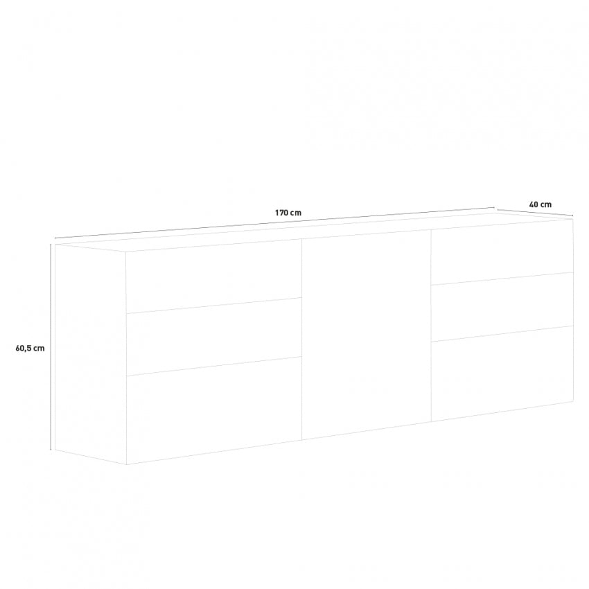 Credenza moderna 1 anta + 6 cassetti METIS bianco lucido