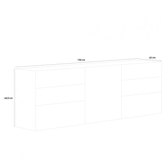 Credenza moderna 1 anta + 6 cassetti METIS bianco lucido