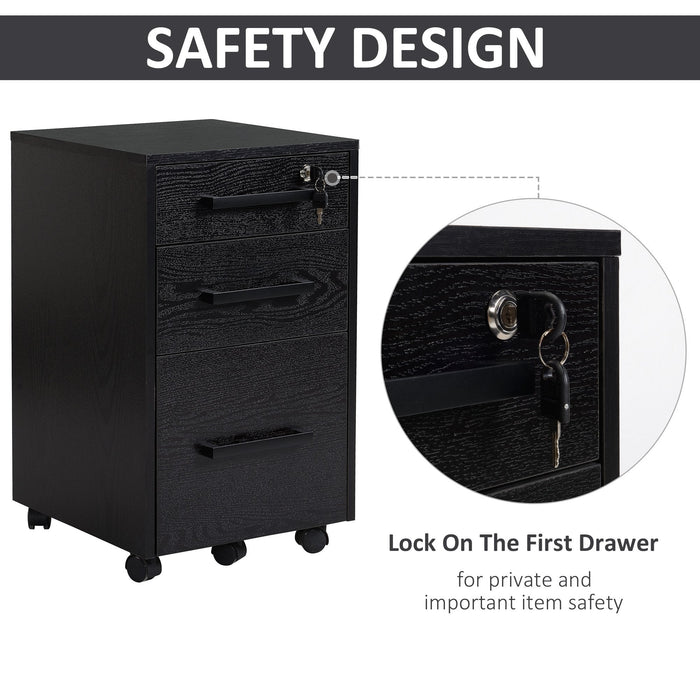 Cassettiera Portadocumenti da Ufficio 39,2x40x65,4 cm 3 Cassetti  Nera