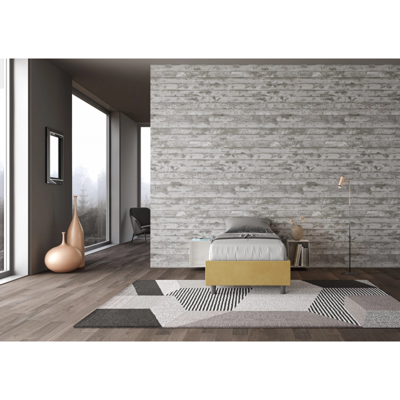 Letto Sommier imbottito Singolo 80x210 cm Azelia - Contenitore,Microfibra,Ocra