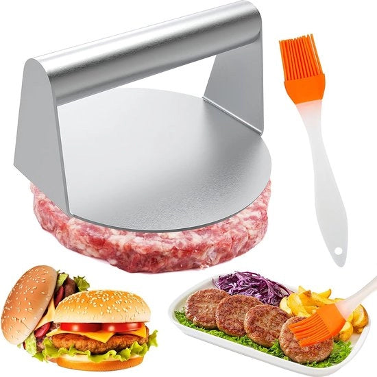 Hamburgerpers in acciaio inossidabile, 14 cm, hamburgerpers rotondo per smash, burgerpattie-pers, accessori barbecue, hamburgerpers per hamburger delizioso, patties, BBQ, pressione per grasso