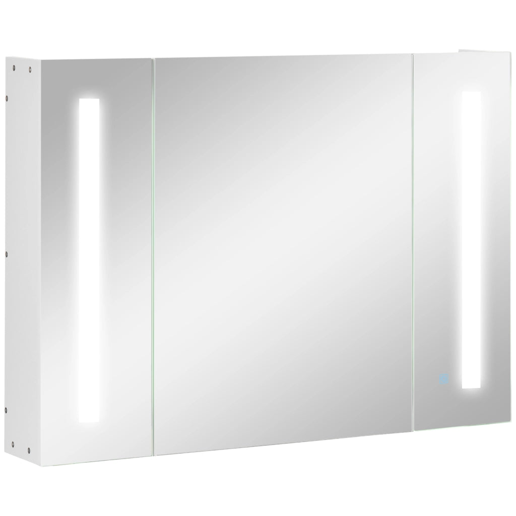 Armadietto Specchio da Bagno con Luce LED ¨C zephmum ¨C Bianco, 90x15x65 cm