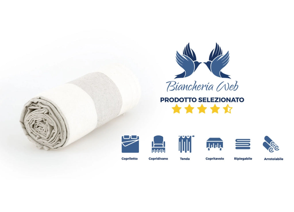 Telo Arredo Granfoulard Copritutto Cotone Made Italy Vari Disegni Arredatutto Copriletto Multiuso - 1 Piazza - Riga Fascia Beige