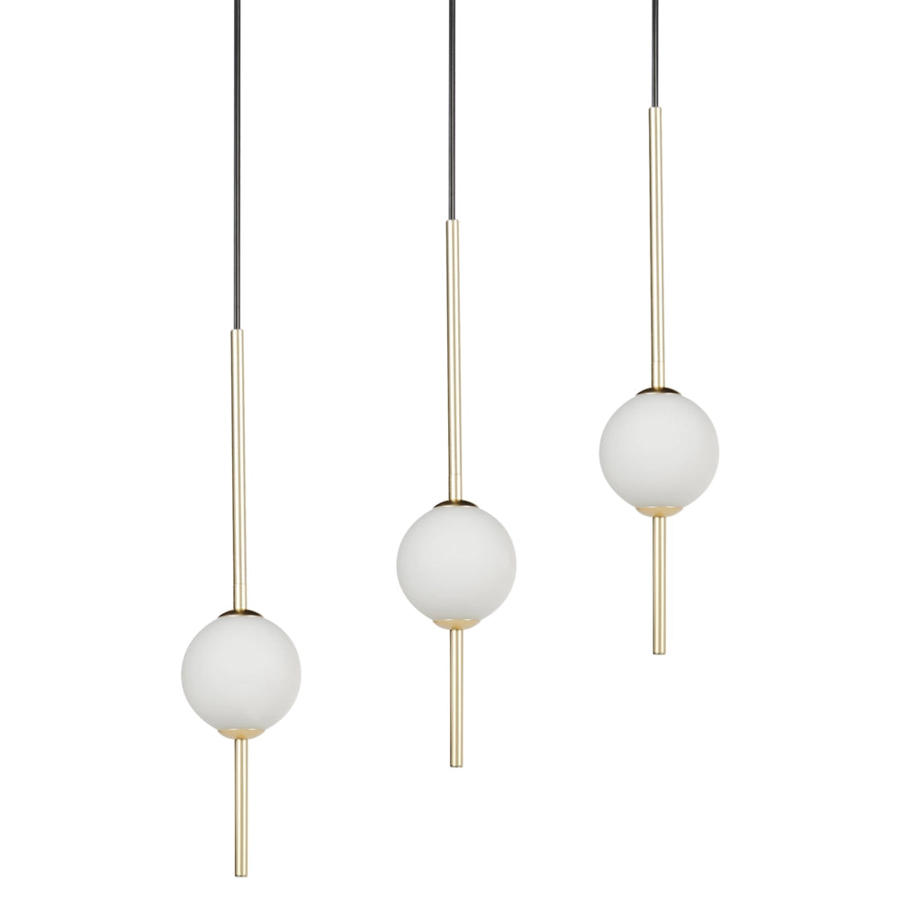 Lampadario con 3 luci a LED in metallo con paralumi rotondi in vetro metallo dorato soggiorno stile glamour