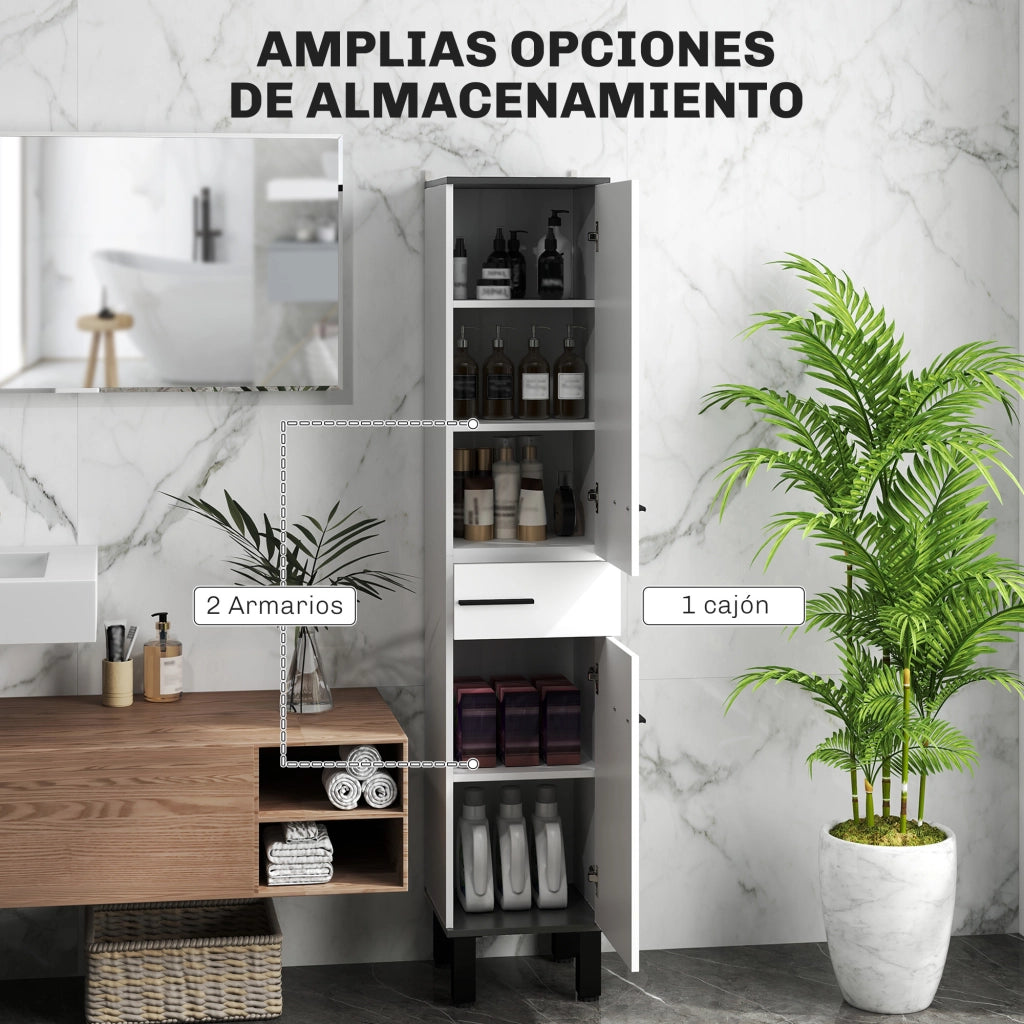 Armadietto Bagno Alto con Ante e Ripiani Regolabili Antivoltamento ¨C Minimal ¨C 34x32x170 Bianco