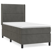Letto singolo | Letto per adulti | Giroletto a Molle con Materasso Grigio Scuro 90x200 cm Velluto