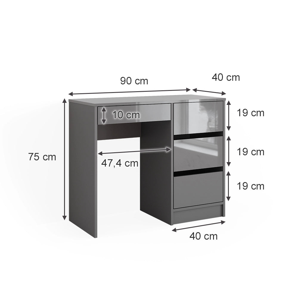 Vicco Tavolo da toeletta Grigio 40 cm con 4 cassetti