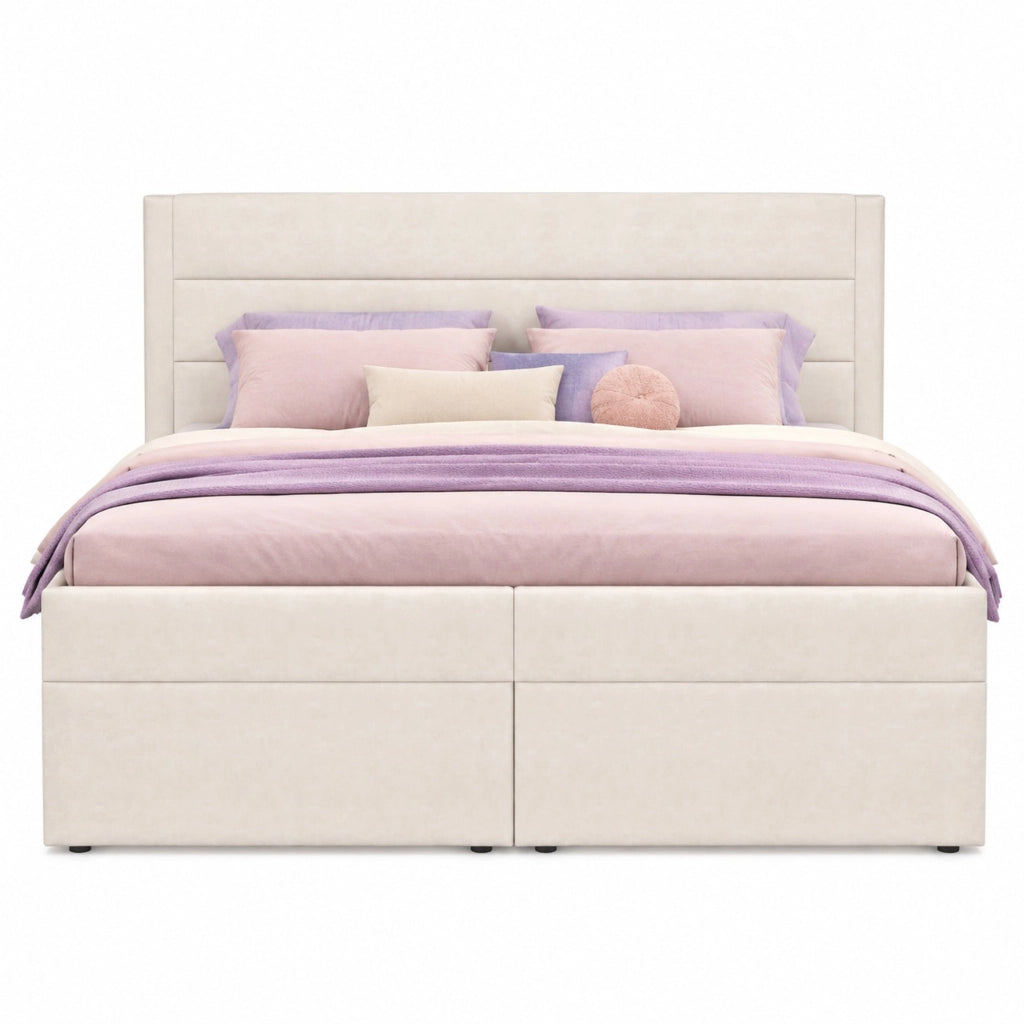 Letto matrimoniale contenitore 140x200 cm con rete a doghe; beige