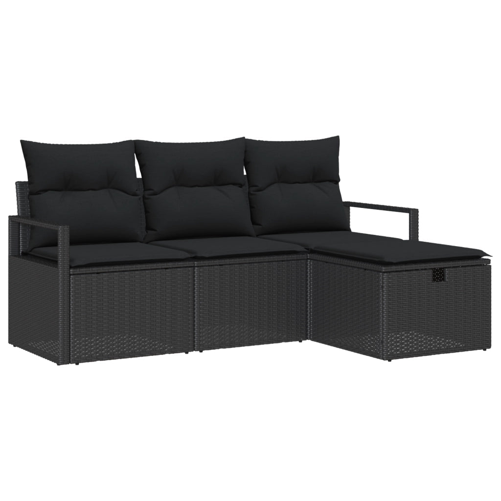 Set Divano da Giardino a 4 Pezzi con Cuscini Rattan Nero